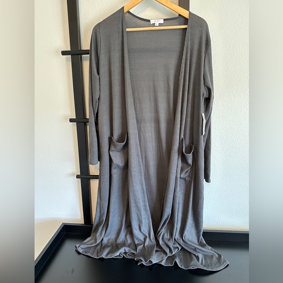 Gray Long Open Cardigan with pockets - Picture 1 of 4